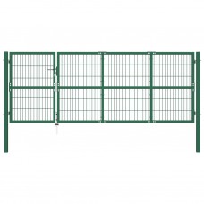 Cancello di Recinzione con Paletti 350x120 cm in Acciaio Verde (142570)