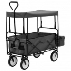 Carrello Pieghevole a Mano con Tettuccio in Acciaio Grigio (147591)