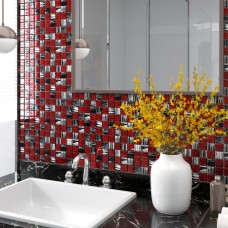 Piastrelle Mosaico 11 pz Nero e Rosso 30x30 cm in Vetro (327303)