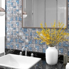 Piastrelle Mosaico 11 pz Grigio e Blu 30x30 cm in Vetro (327309)