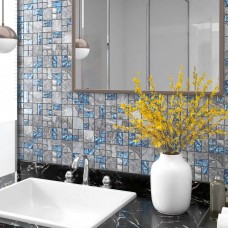 Piastrelle Mosaico 22 pz Grigio e Blu 30x30 cm in Vetro (327310)