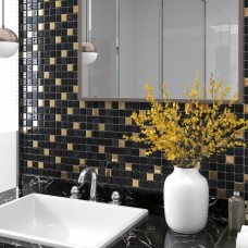 Piastrelle Mosaico 11 pz Nero e Oro 30x30 cm in Vetro (327313)